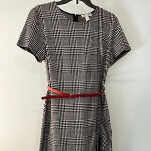 London Style - Business Casual Black and White Dress  red belt -  Women's size 8
